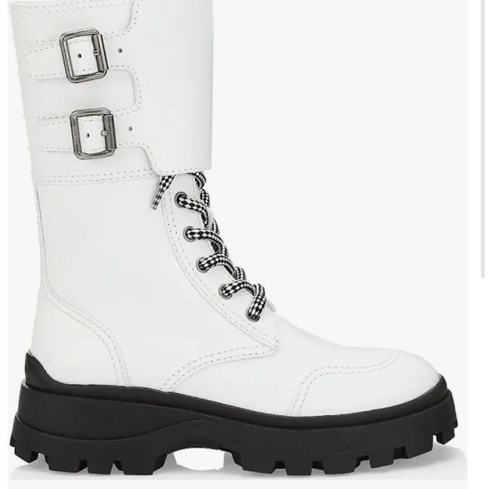Miu Miu White Leather Combat Boots with Laces
